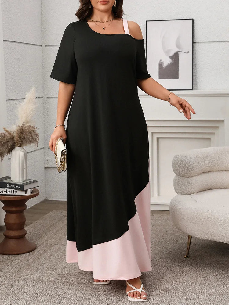 Colorblock Asymmetric Maxi Dress