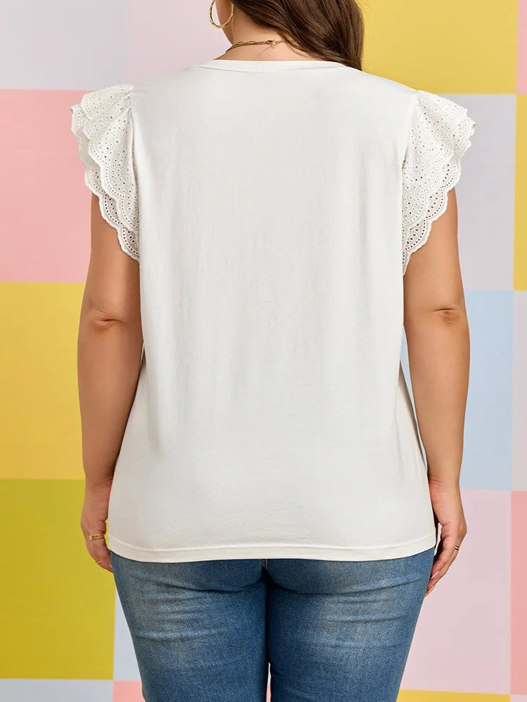 Eyelet Ruffle-Sleeve V-Neck Top