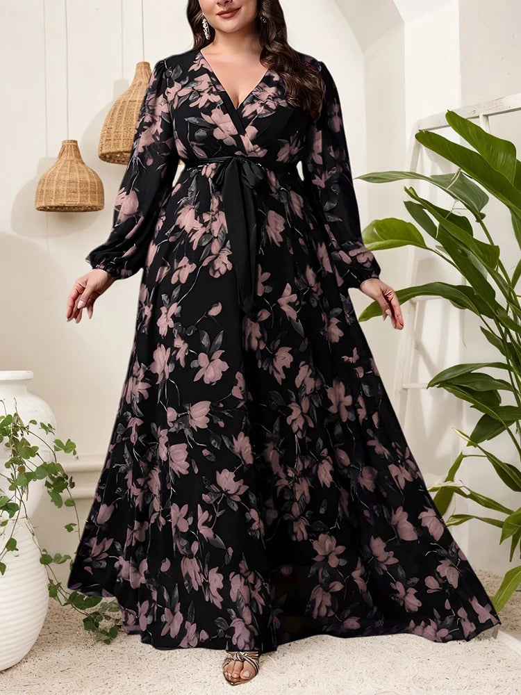 Red-Floral Wrap Maxi Dress