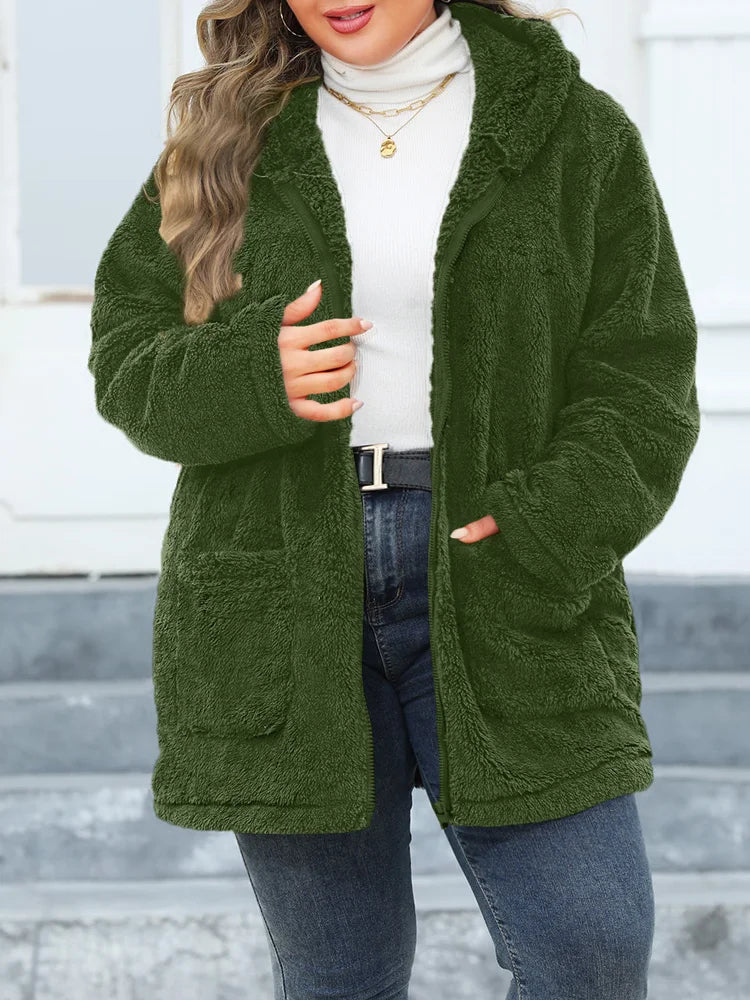 Fuzzy Hooded Zip Longline Coat