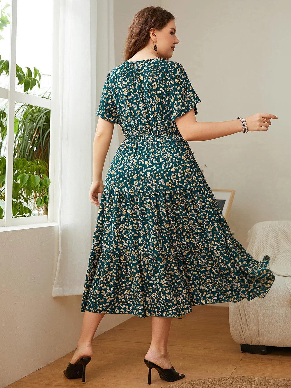 Ditsy-Floral Gathered Maxi Dress