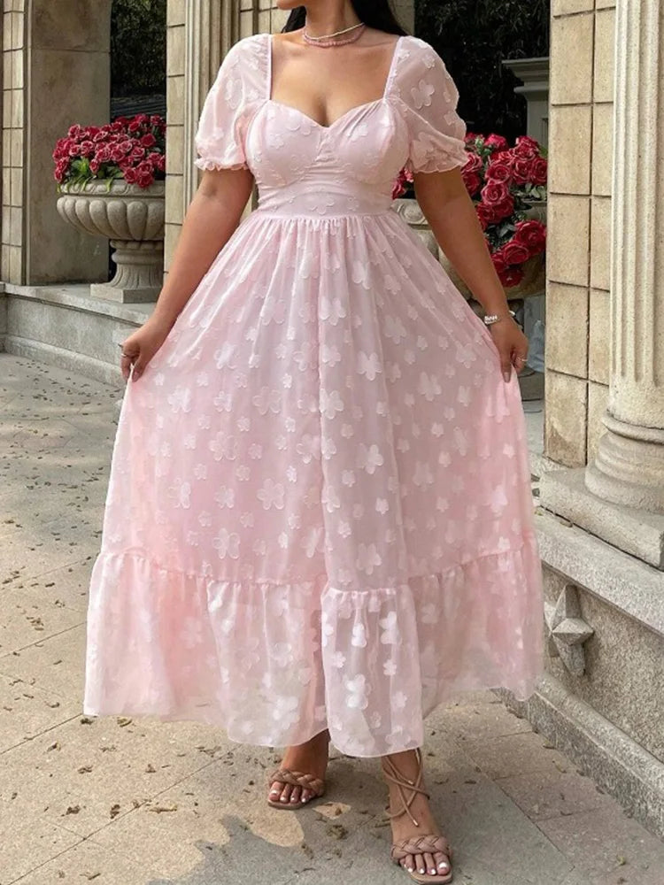Butterfly-Appliqué Sweetheart Maxi Dress