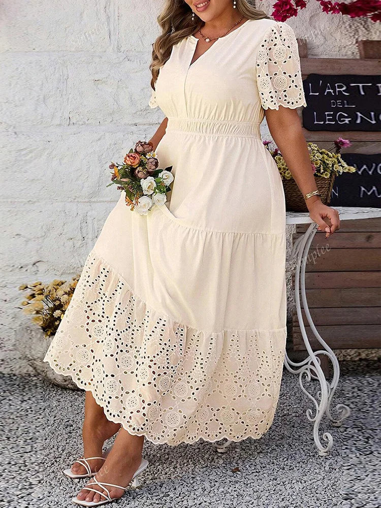Eyelet-Trim Tiered Maxi Dress