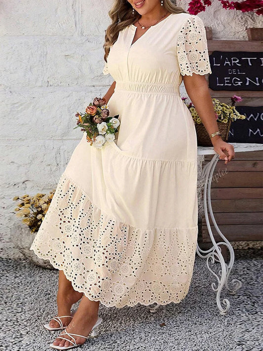 Eyelet-Trim Tiered Maxi Dress