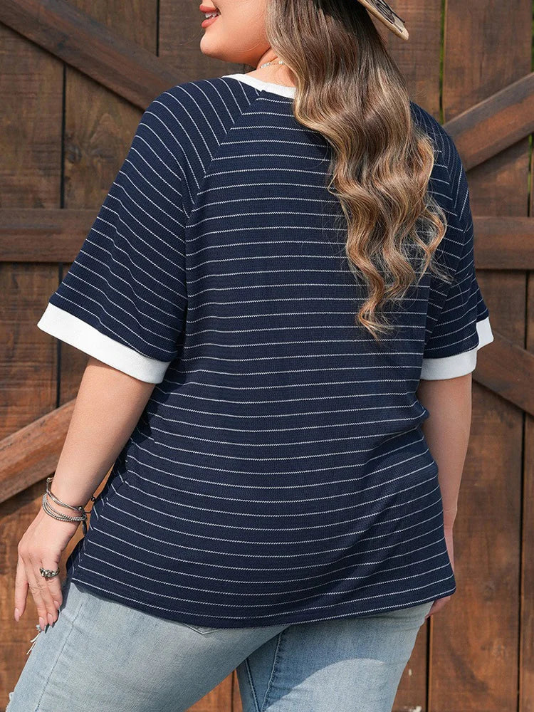 Striped Contrast-Trim Relaxed Top