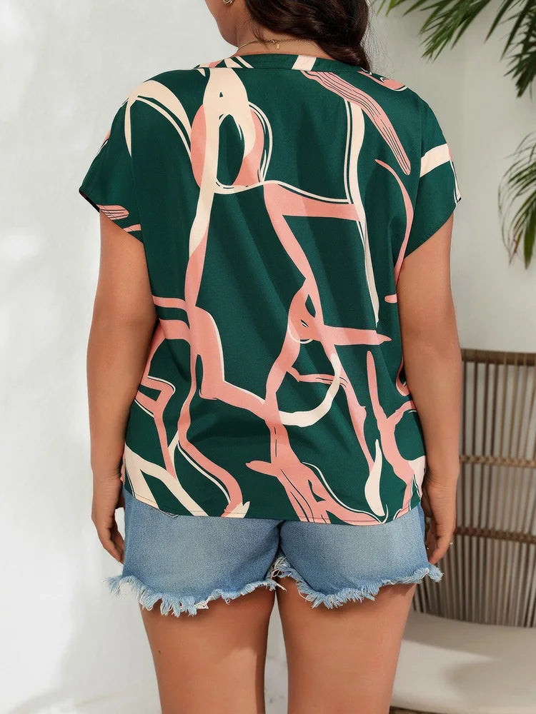 Abstract-Print Split-Neck Blouse