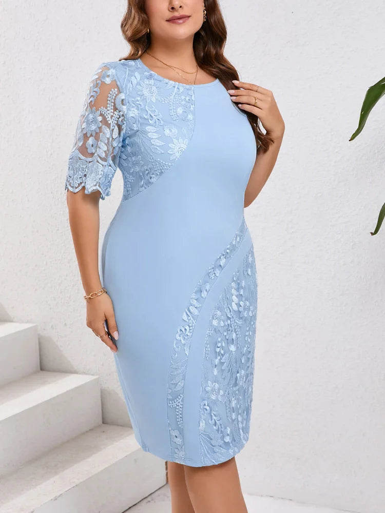 Lace-Panel Sheath Midi Dress