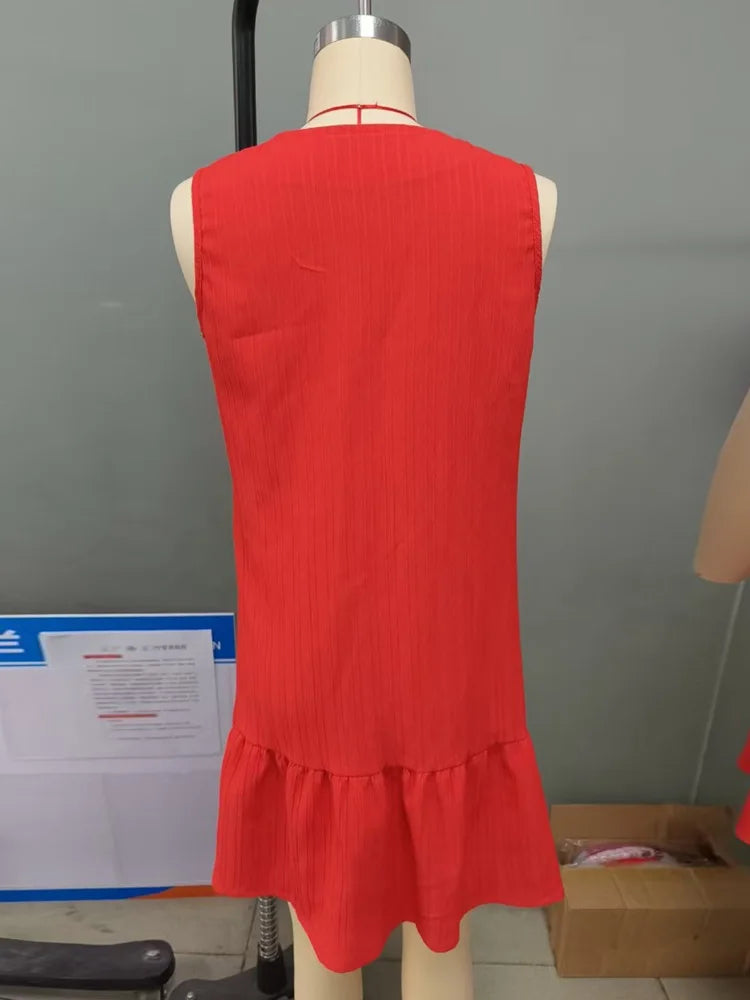 Button-Front Ruffle-Hem Mini Dress