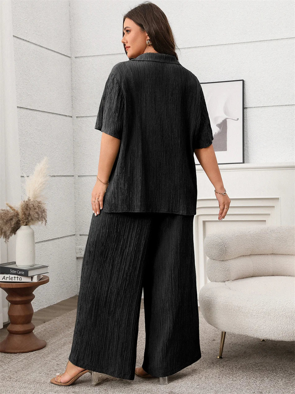 Tie-Front Shirt & Wide-Leg Pants Set