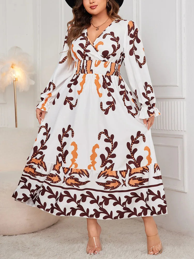Abstract Smocked-Waist Maxi Dress