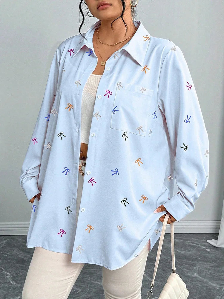 Bow-Print Oversized Button-Down Shirt