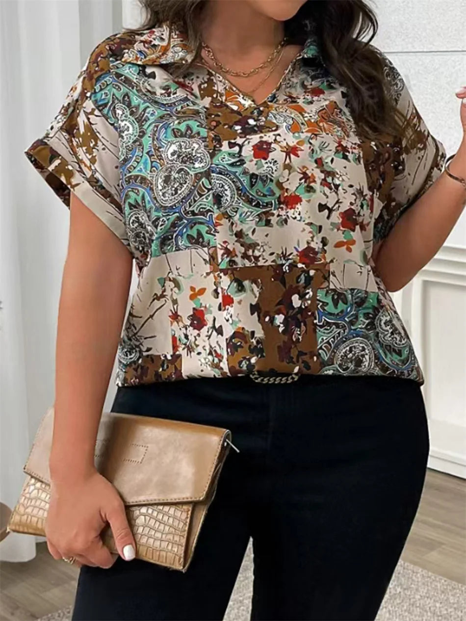 Paisley Patchwork Short-Sleeve Blouse
