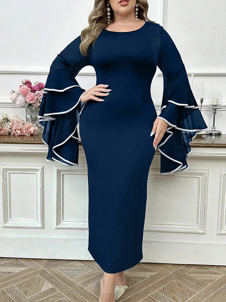 Tiered Bell-Sleeve Column Dress