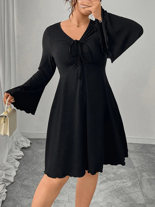 Ruched Bell-Sleeve Mini Dress
