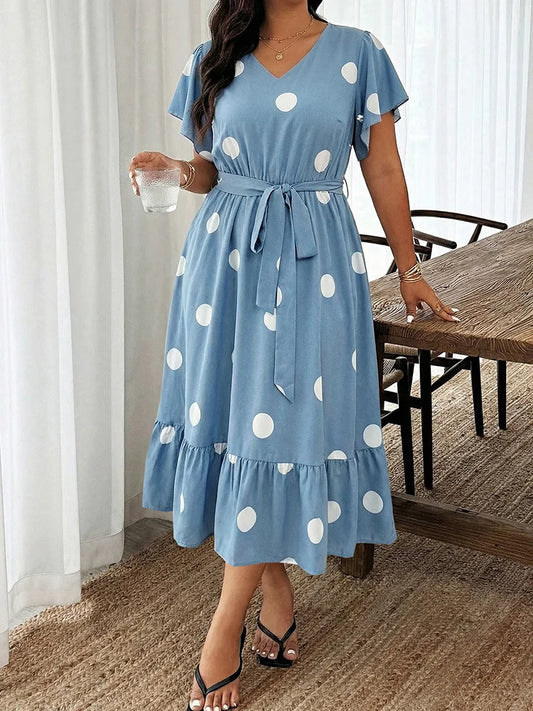 Polka-Dot Flutter-Sleeve Midi Dress