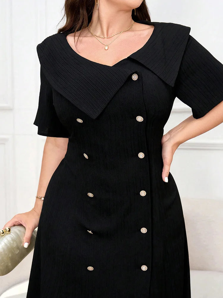 Asymmetric-Collar Double-Breasted Maxi Dress