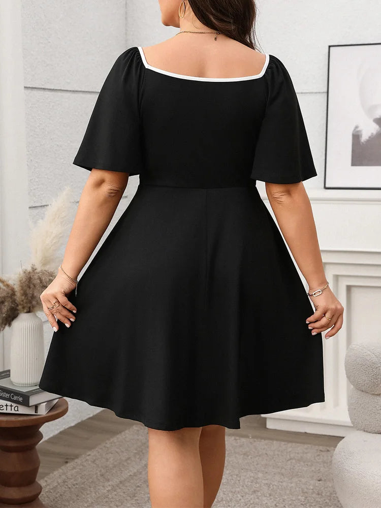 Bow-Trim Square-Neck Mini Dress