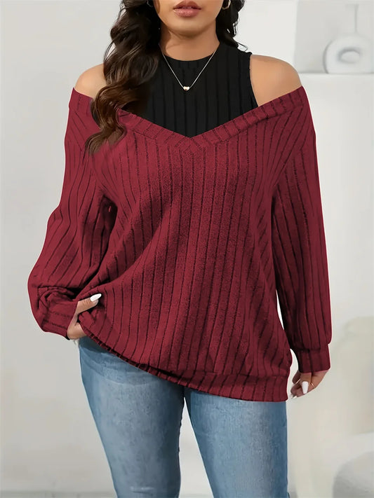 Layered Cold-Shoulder Ribbed Top