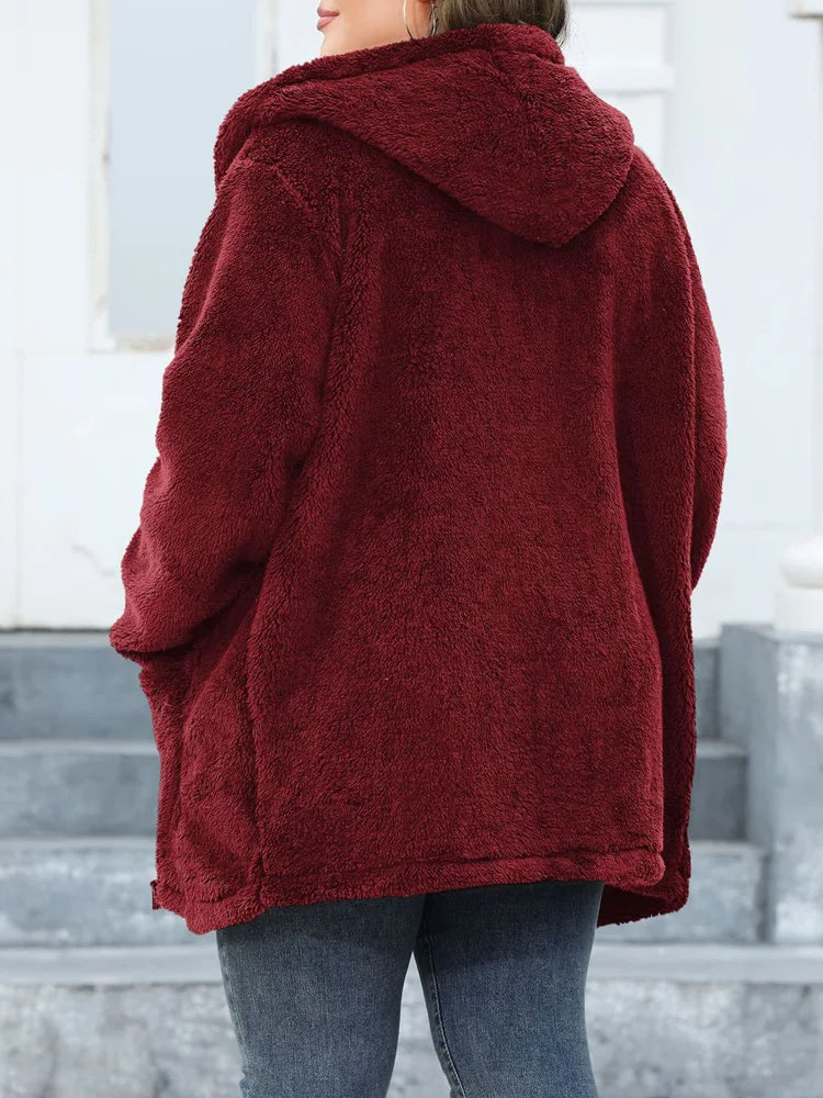 Fuzzy Hooded Zip Longline Coat