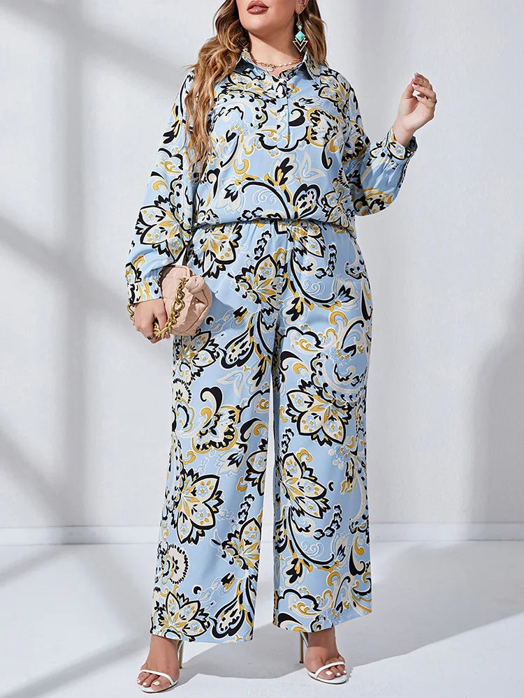 Paisley Shirt & Wide-Leg Pants Set