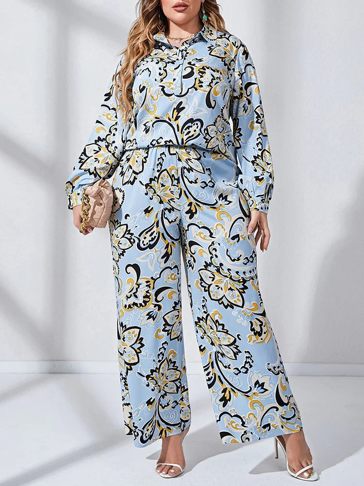 Paisley Shirt & Wide-Leg Pants Set