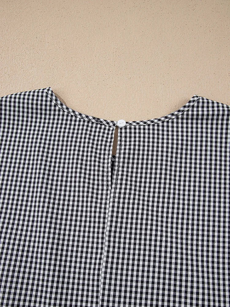 Gingham Bow-Sleeve Blouse