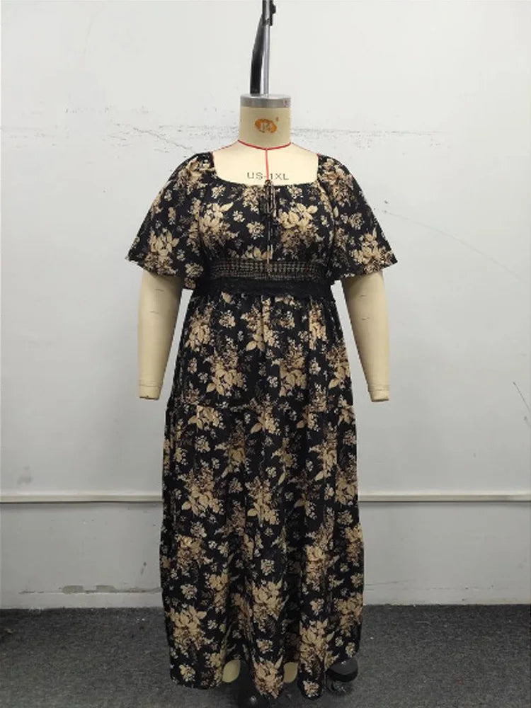 Floral Lace-Waist Maxi Dress