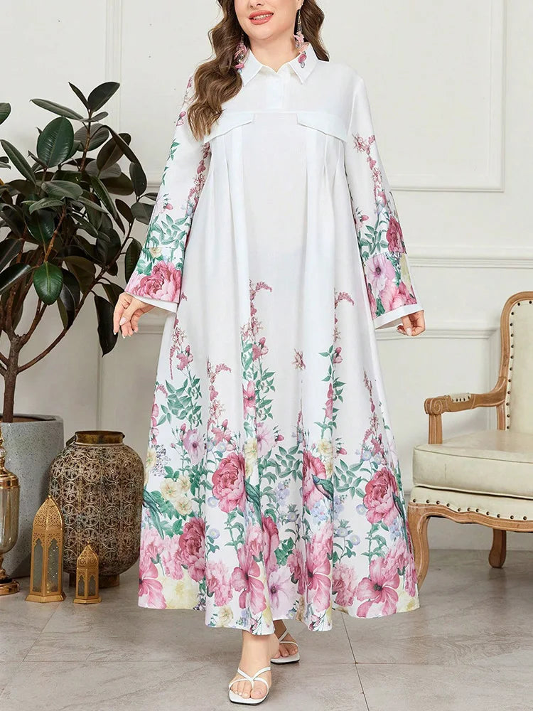 Border-Floral Collared Maxi Dress