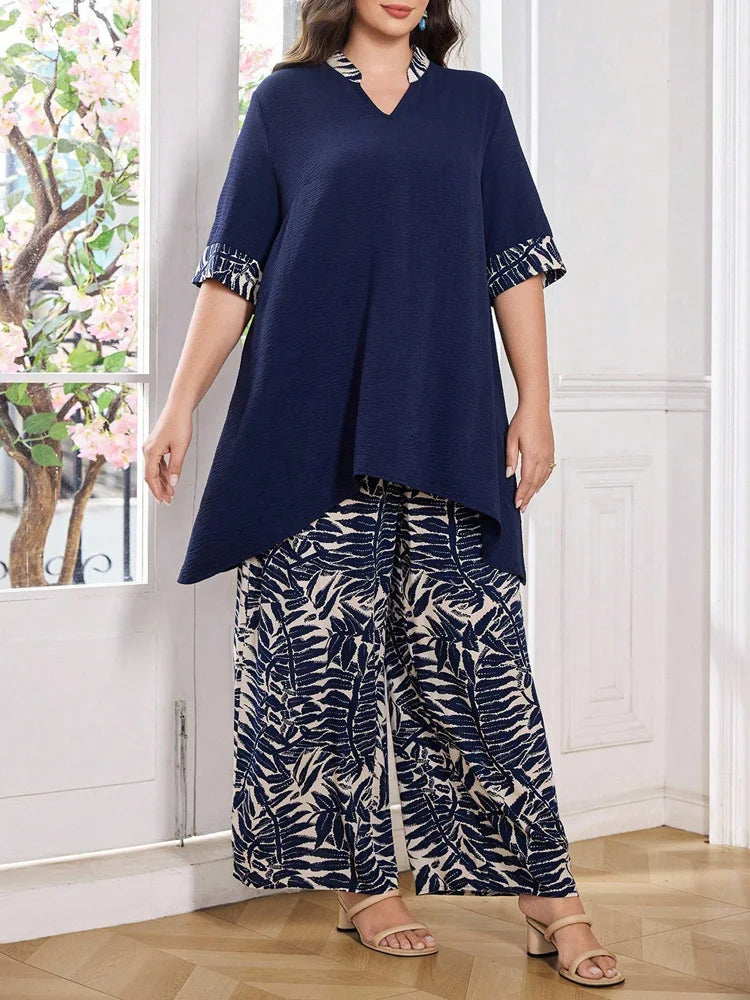 Asymmetric Tunic & Botanical Wide-Leg Pants Set
