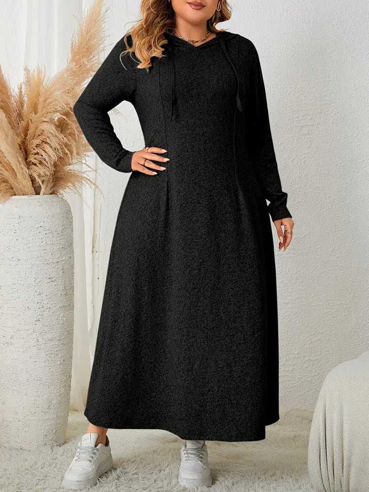 Drawstring-Hood A-Line Maxi Dress