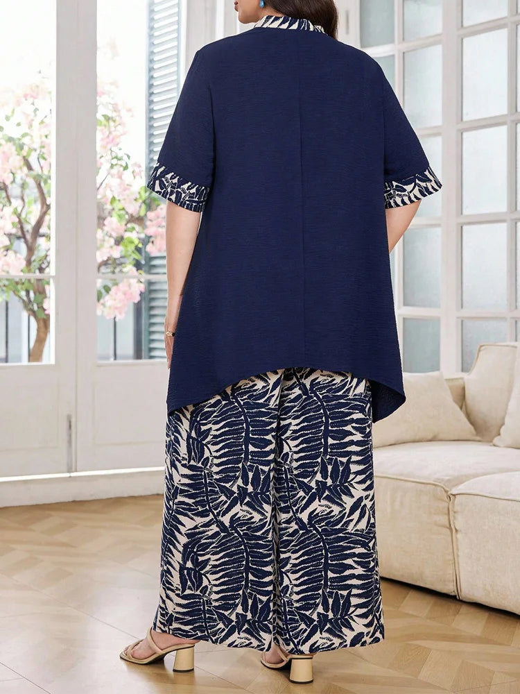 Asymmetric Tunic & Botanical Wide-Leg Pants Set