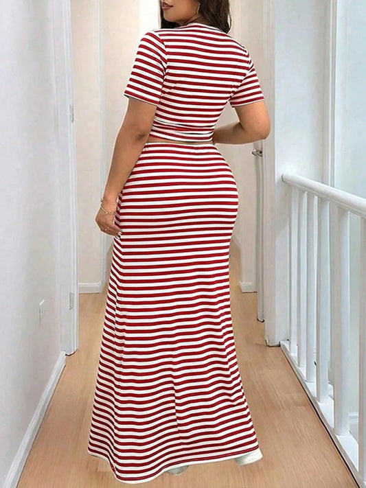 Striped Crop Tee & Mermaid Maxi Skirt Set