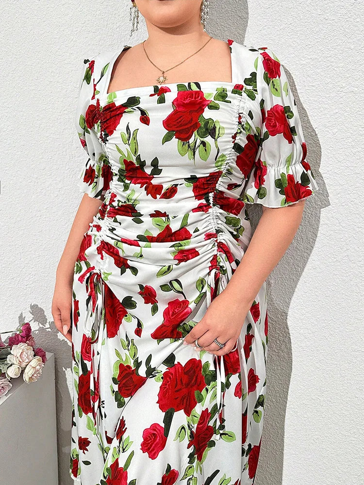Rose-Print Square-Neck Maxi Dress
