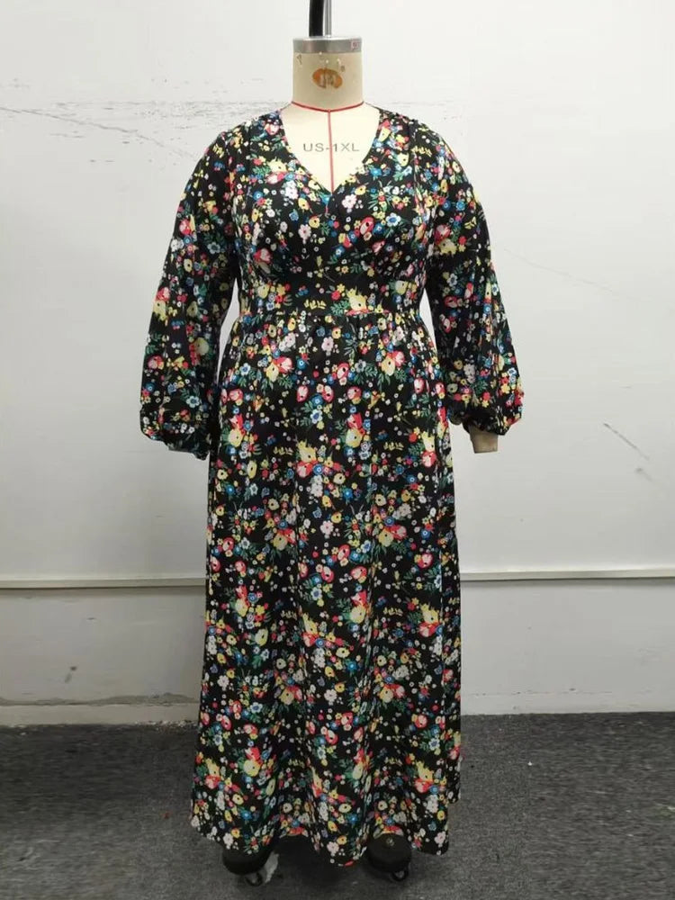 Ditsy-Floral V-Neck Maxi Dress