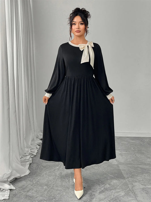 Bow-Neck Contrast Maxi Dress