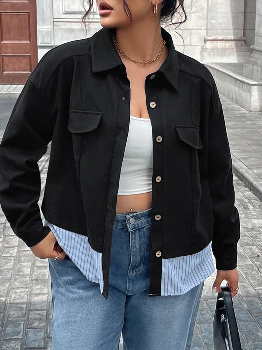 Layered-Hem Cropped Shirt Jacket