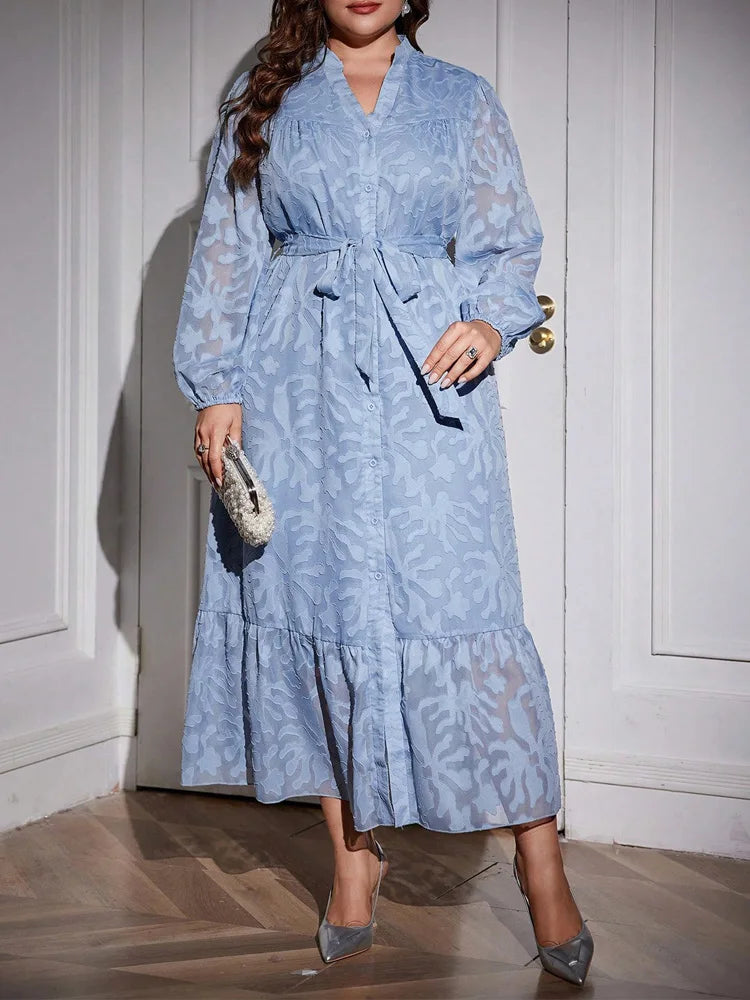 Jacquard Belted Shirt Maxi Dress