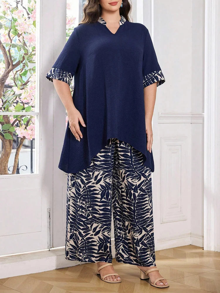 Asymmetric Tunic & Botanical Wide-Leg Pants Set