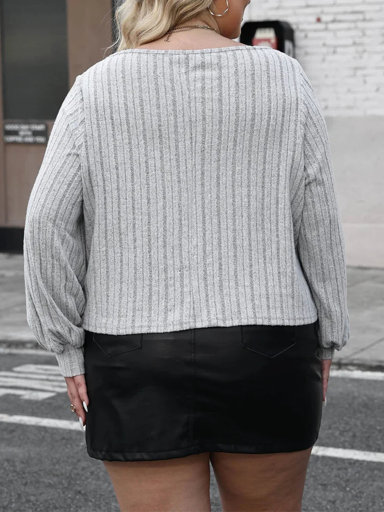 Twin-Floral Appliqué Ribbed Top