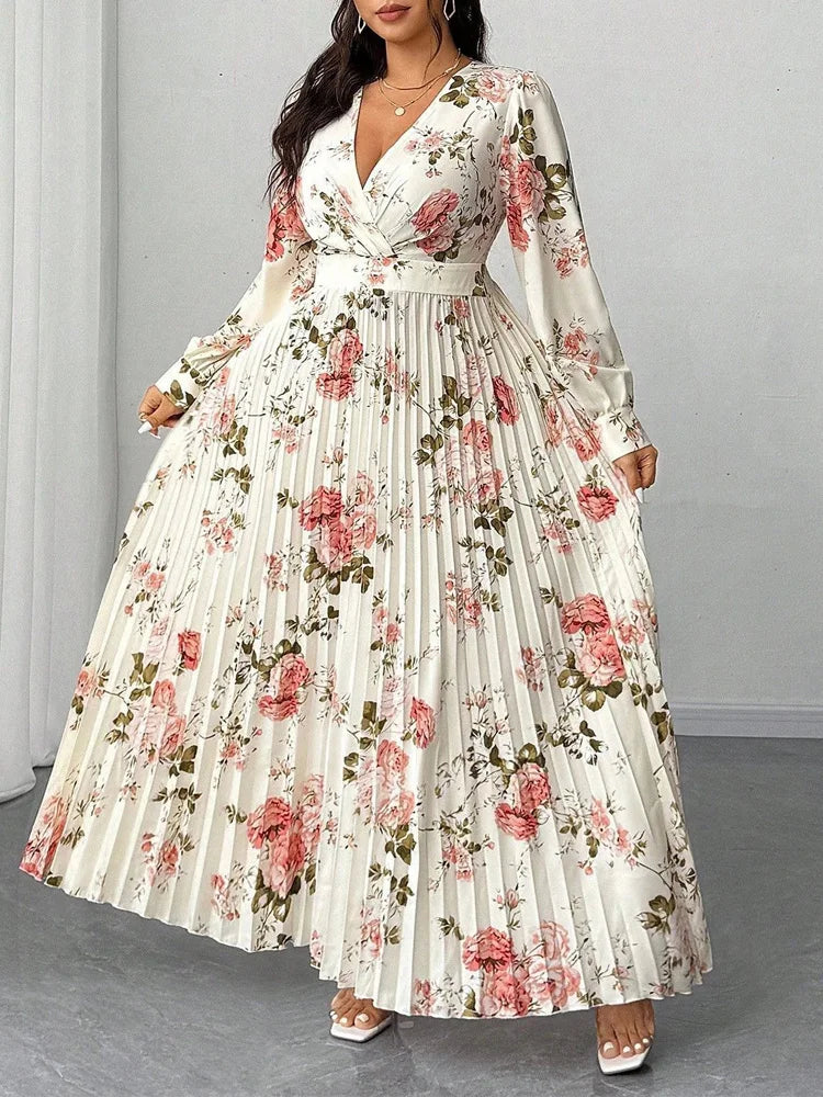 Floral Pleated Wrap Maxi Dress