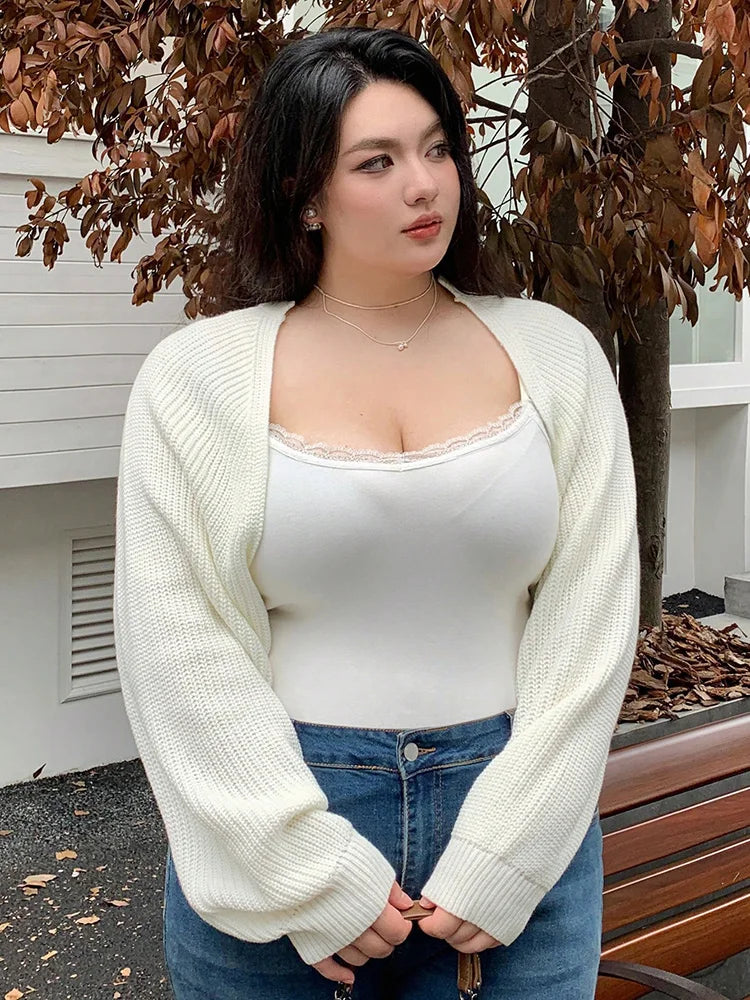 Balloon-Sleeve Open-Front Cropped Cardigan