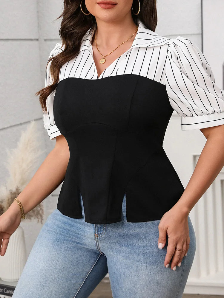 Pinstripe Bustier-Style Peplum Blouse