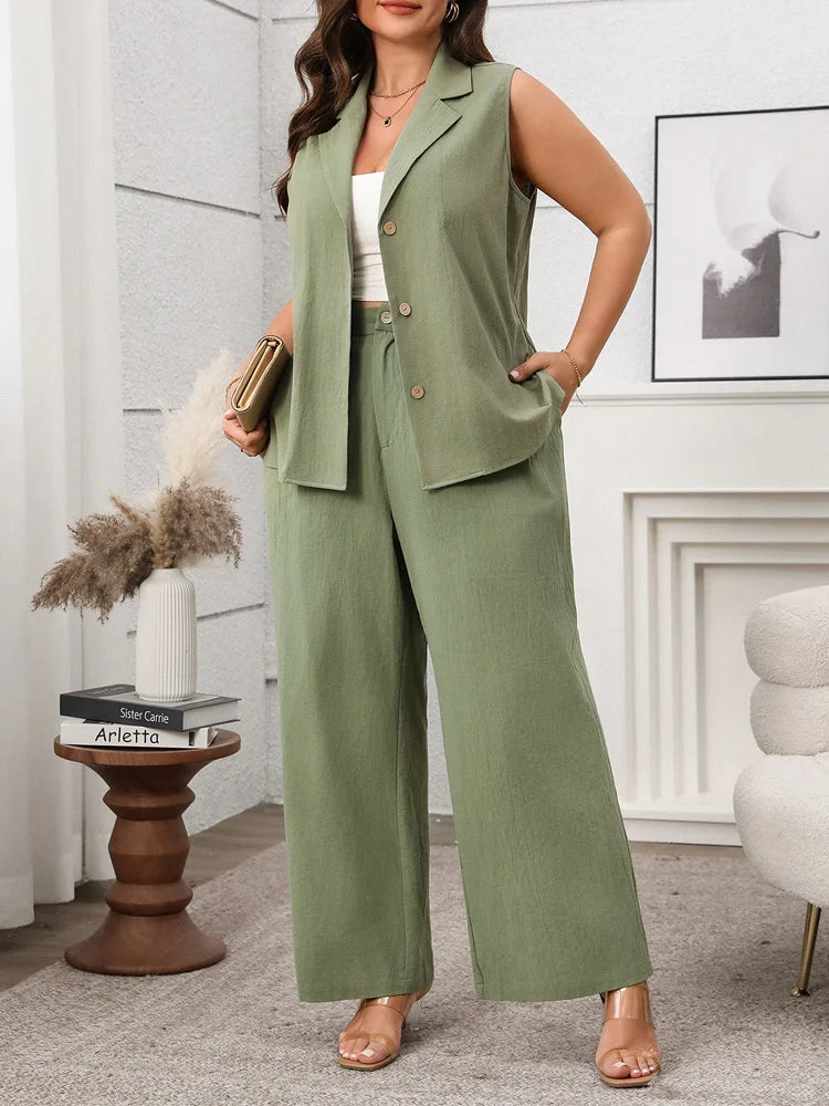 Sleeveless Lapel Vest & Wide-Leg Pants Set