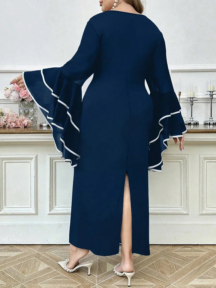 Tiered Bell-Sleeve Column Dress