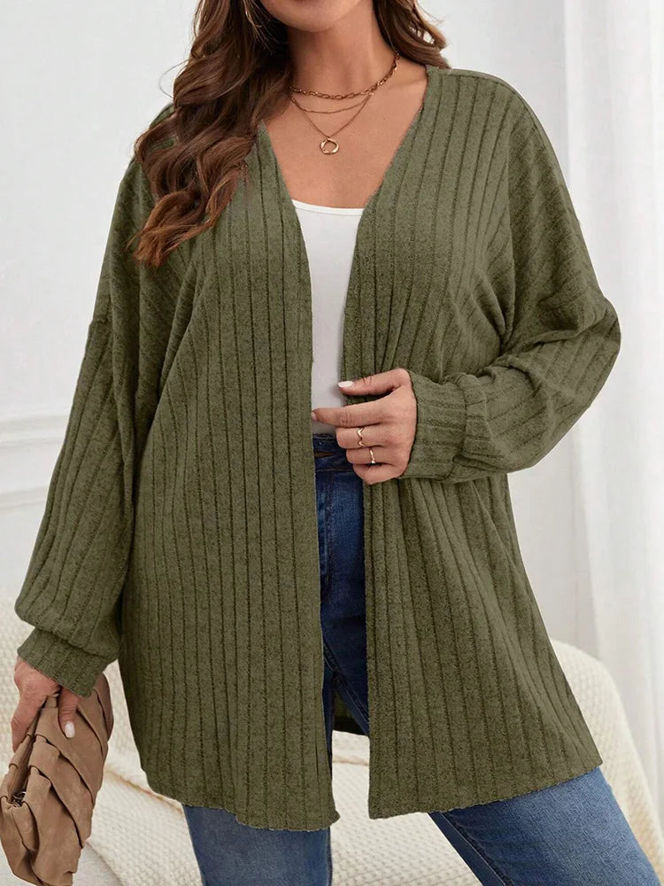 Ribbed Open-Front Longline Cardigan