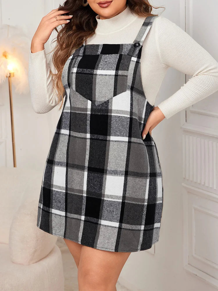 Plaid Pocketed Pinafore Mini Dress