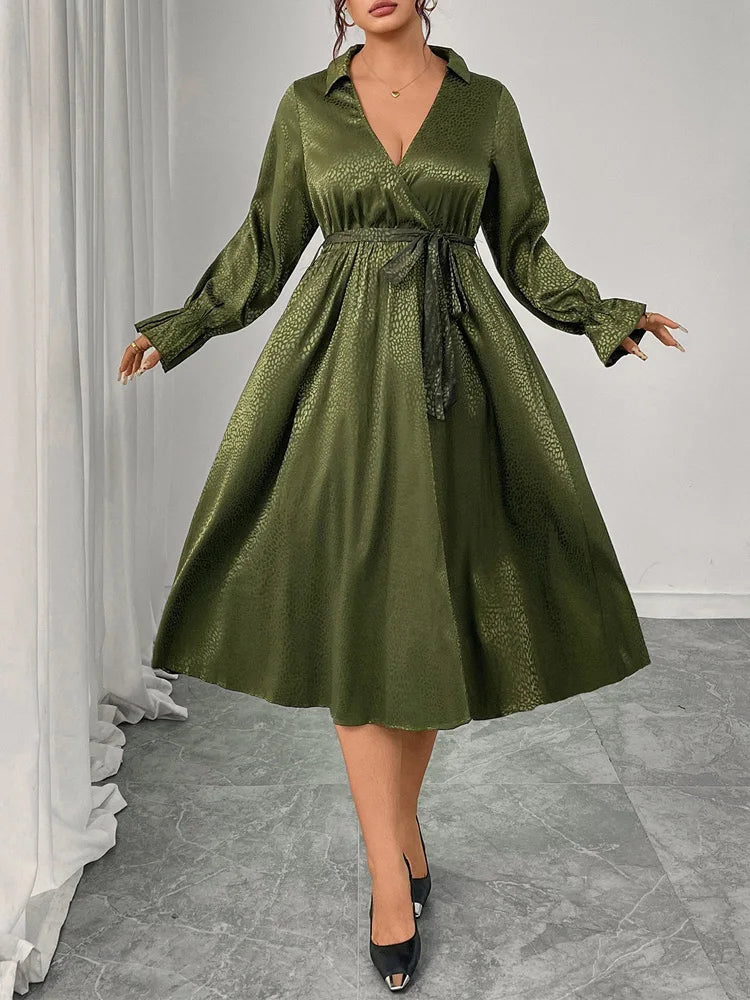 Textured Wrap Belted Midi Dress