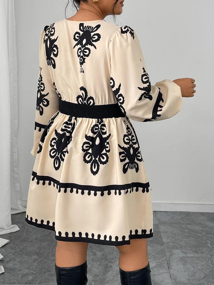 Graphic-Print Puff-Sleeve Mini Dress