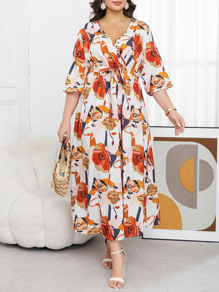 Poppy-Print Wrap Maxi Dress