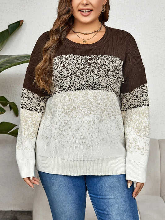 Gradient Colorblock Crew-Neck Sweater
